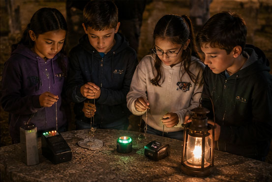 Kids using ghost hunting equipment on tour