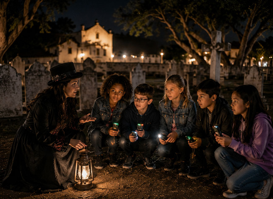 Kids on a ghost tour in Old Town San Diego